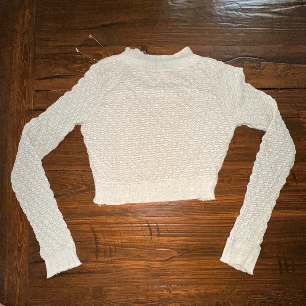 Free People Jane Top Cream White Honeycomb Textured Knit Long Sleeve Crop Small